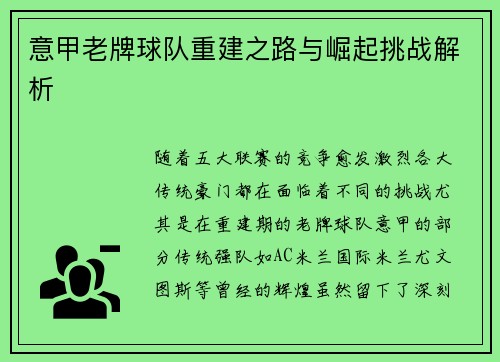 意甲老牌球队重建之路与崛起挑战解析